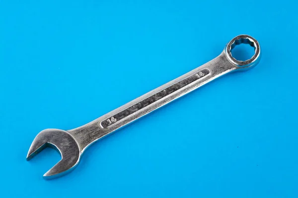 Wrench Spanner Isolated Blue Background — Stock Photo, Image