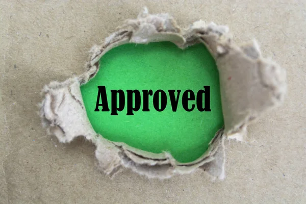 Text Approved Appearing Torn Paper — Stock Photo, Image