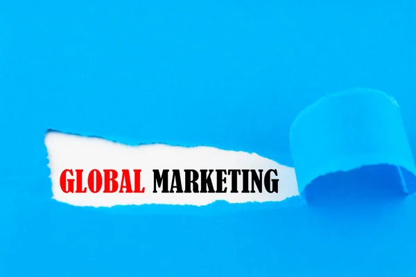 Podarte Pudełko Papierowe Słowem Global Marketing Business Concept — Zdjęcie stockowe