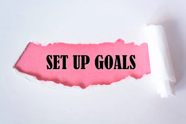 Set Goals Meddelande Skrivet Sönderrivet Papper — Stockfoto