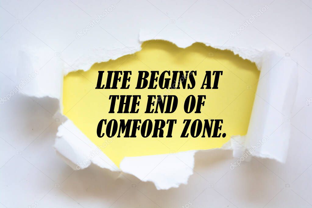 motivational poster quote LIFE BEGINS AT THE END OF COMFORT ZONE.
