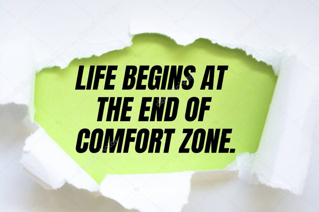 motivational poster quote LIFE BEGINS AT THE END OF COMFORT ZONE.