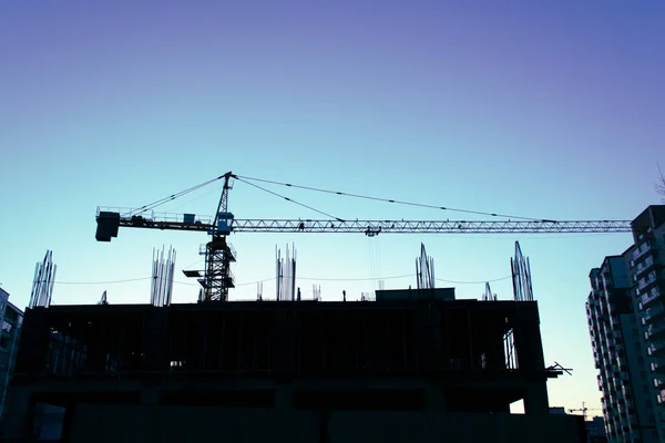 Byggarbetsplats Byggarbetsplats Med Kran Betongbyggnad Uppförande — Stockfoto