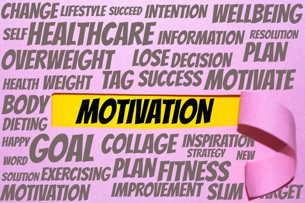 Motivação Nuvem Palavras Fitness Esporte Conceito Saúde — Fotografia de Stock