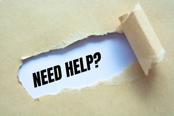 Necesita Ayuda Pregunta Escrita Bajo Papel Roto — Foto de Stock