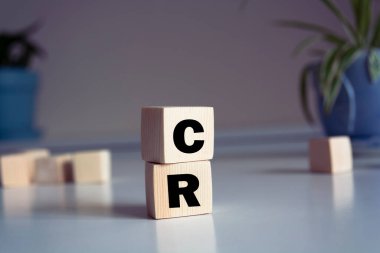 Tahta bloklar hakkında CR kelime geçmişi. iş kavramı