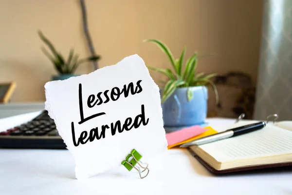 Lessons Learned Write Sticky Notes Education Concept — 图库照片