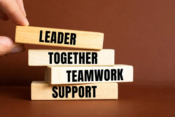 Leader Together Teamwork Support Blokken Tafel Achtergrond Bedrijfs Bedrijfs Succesconcept — Stockfoto