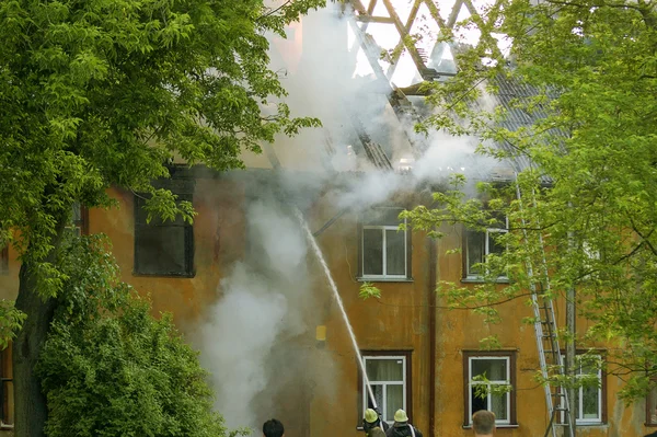 Levande hus som släcker en brand Royaltyfria Stockfoton