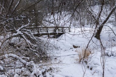 Kışın ahşap köprü