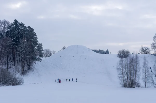 Les vacanciers sur la colline de neige — Photo