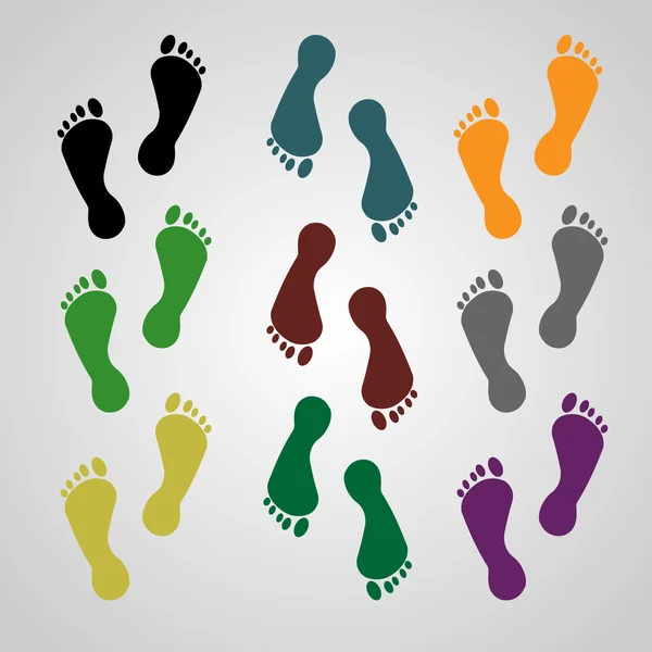 Voeten, voet afdruk, logo, pictogram, rood, blauw, zwarte kleur — Stockvector