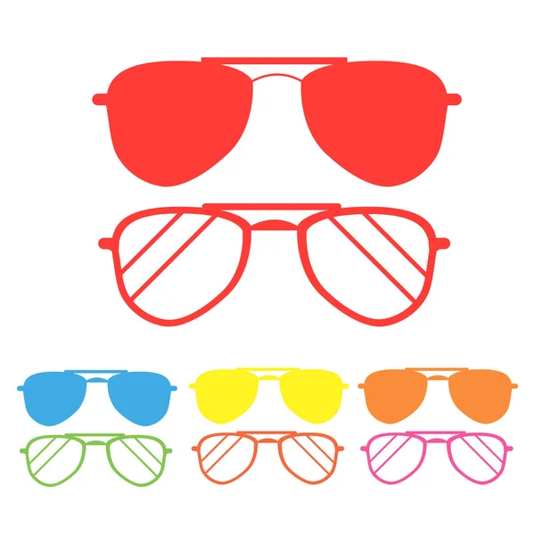 Conjunto de gafas de sol, diverso color y estilo — Vector de stock