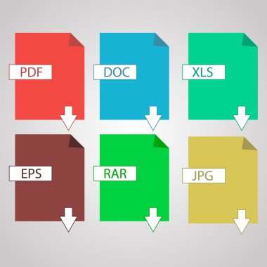 Arka plan üzerinde izole Pdf.Doc.Xls.Eps.Rar.Jpg simgesi