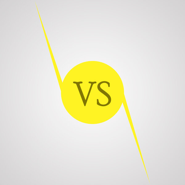 yellow outline versus sign like opposition. concept of confrontation, together, standoff, final fighting. isolated on white background. flat style modern logotype design vector illustration