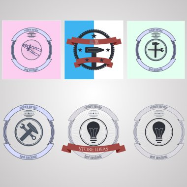 Ayarlayın. logo, işaret, şerit, eski okul, onarım, servis