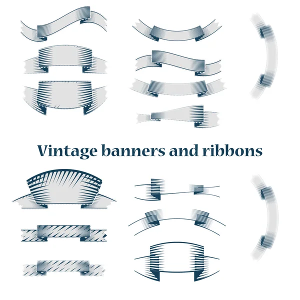 Vintage banners och band i stil med gravyr eller tatuering. Klassiska banners och band för vapen. — Stock vektor