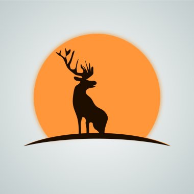 geyik batan güneşin, logo, simge, sembol, arka plan üzerinde vektör