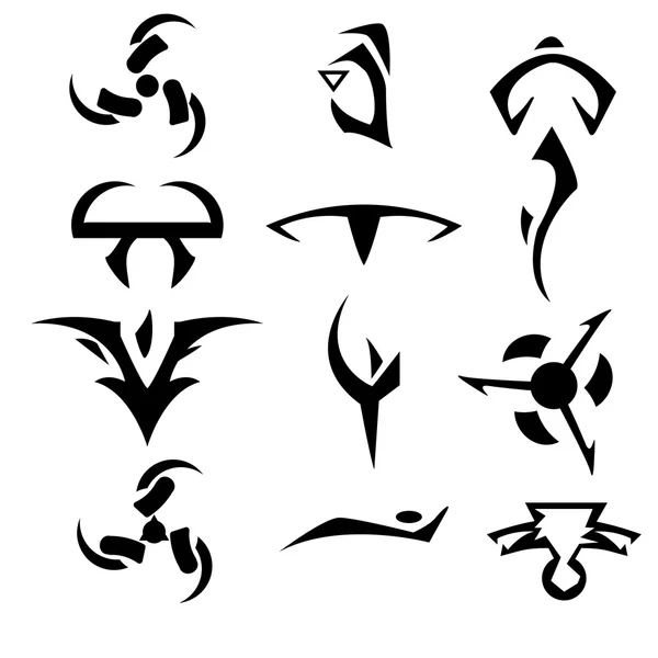 Vektor abstrakt tecken, runor, etniska samling, aztec ikoner, tribal konst, för design logotyp, kort, bakgrunder. isolerad på vit bakgrund. — Stock vektor