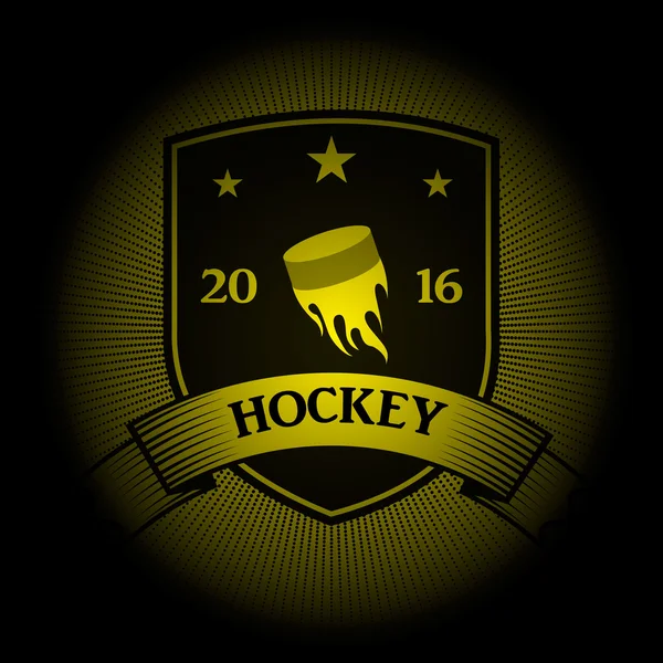 ¡Hockey sobre hielo! Logo deportivo. el emblema que aparece en la oscuridad . — Vector de stock