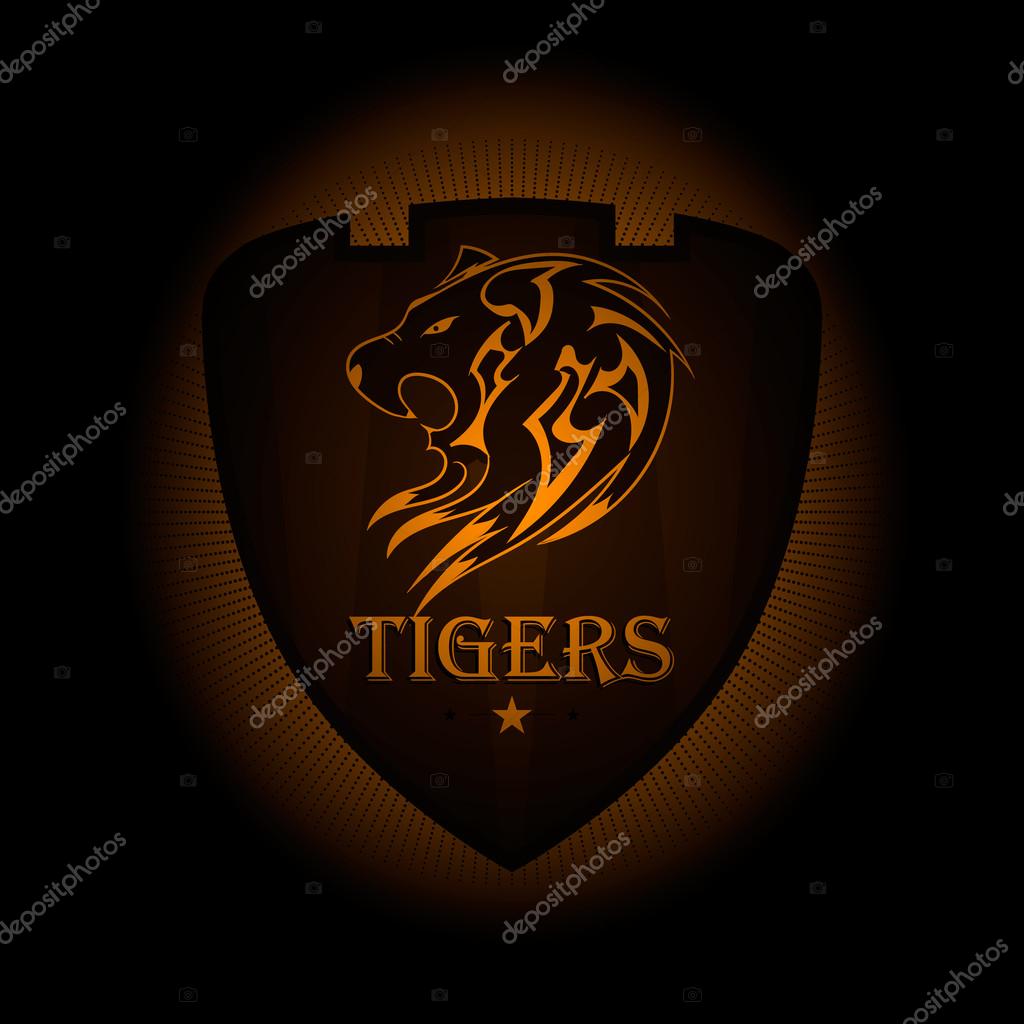 Tiger a sports logo. the emblem appearing out of the darkness. Perfect on your black shirt! vector