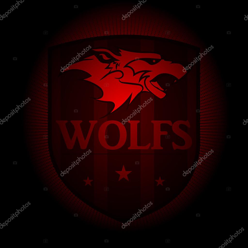 Wolf, a sports logo. the emblem appearing out of the darkness. Perfect on your black shirt! vector