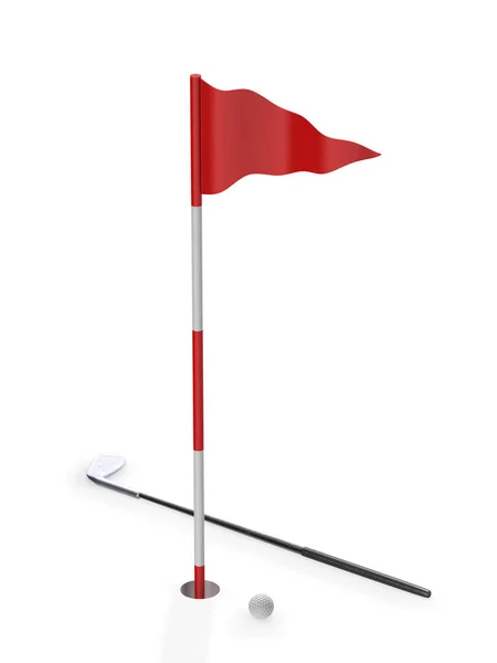 Flagge Auf Golfplatz Mit Ball Und Schläger Darstellung — Stockfoto