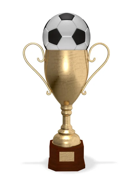 Copa Ganadora Con Balón Fútbol Renderizado — Foto de Stock
