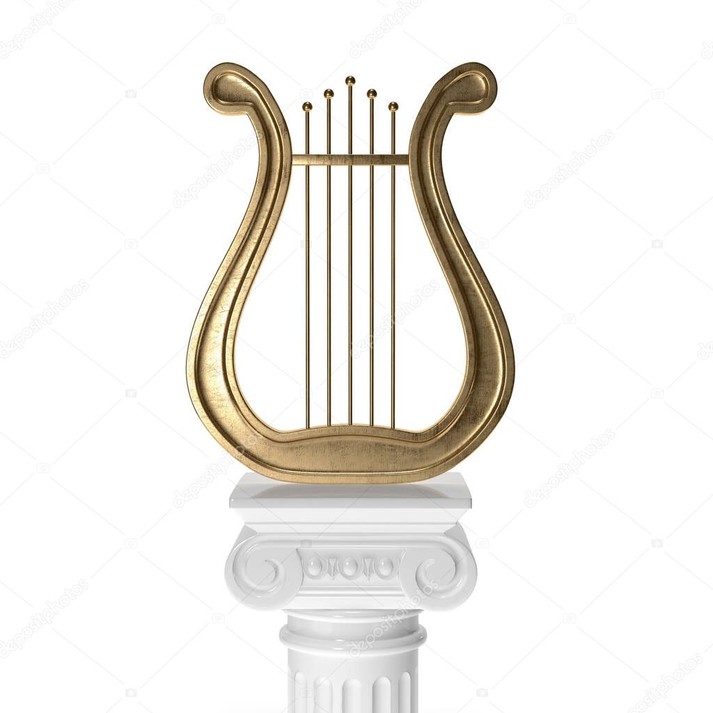 Ancient lyre on pillar 3d rendering