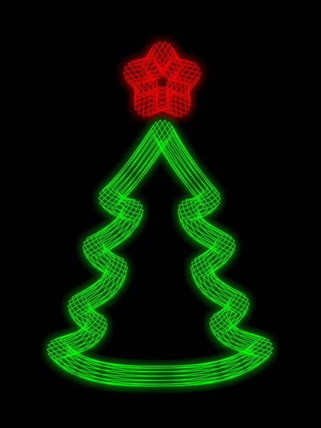 Albero Natale Con Stella Neon Segno Rendering — Foto Stock