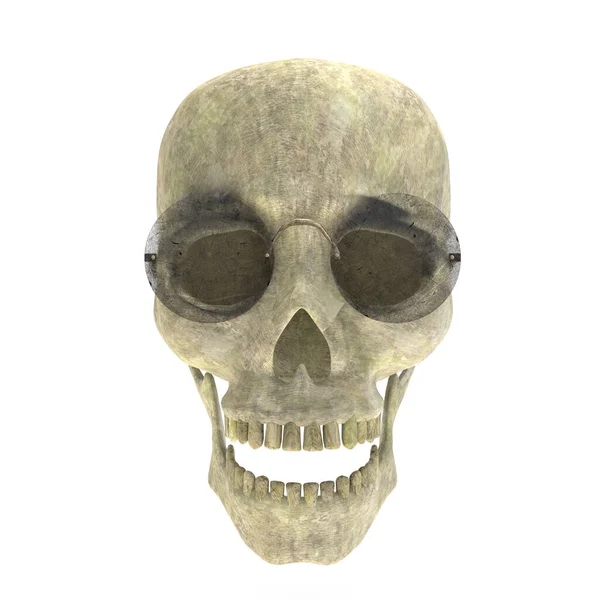 古い人間の頭蓋骨眼鏡3Dレンダリングを身に着けて — ストック写真