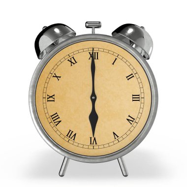 Saat 6 yönünde antika çalar saat. 3 boyutlu görüntüleme.