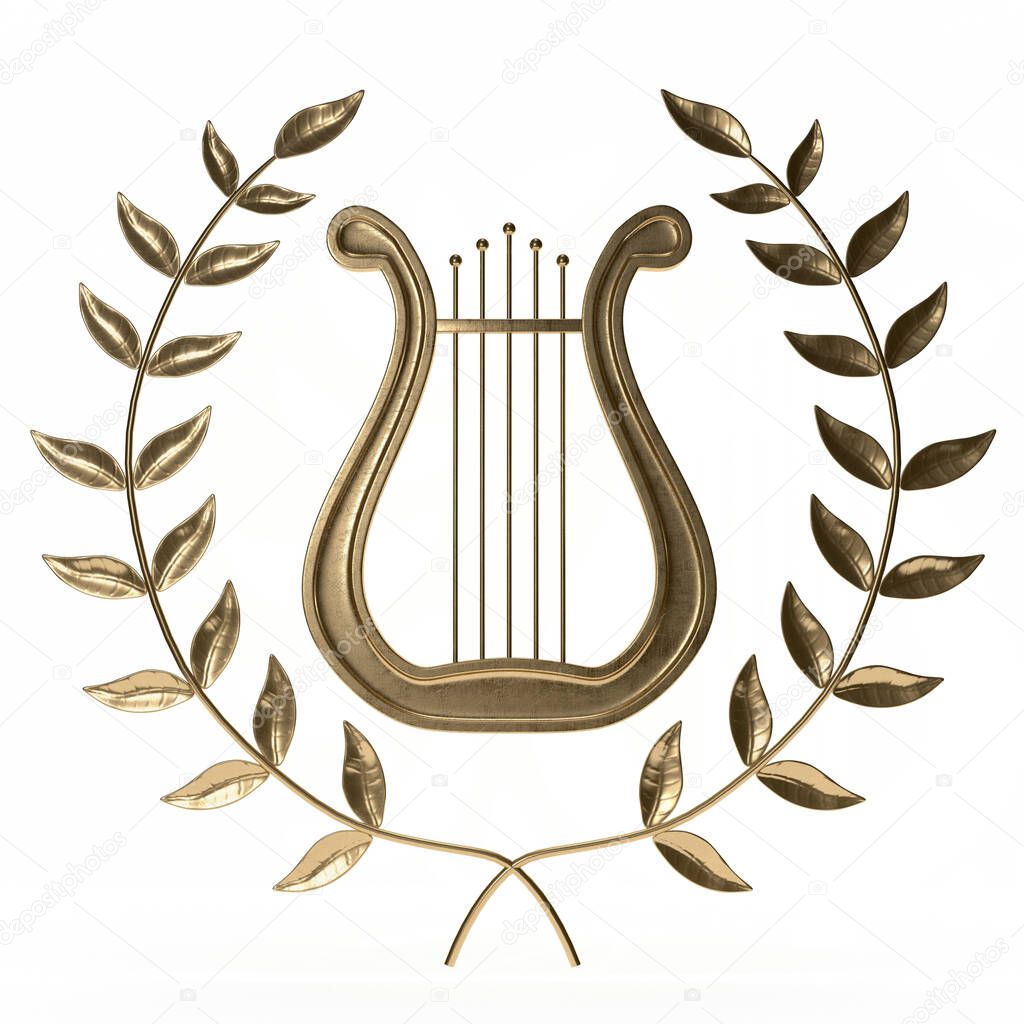 ancient lyre with wreath 3d rendering