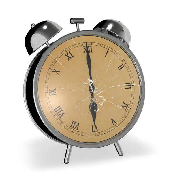 Vintage Alarm Clock Broken Glass Rendering — Stock Photo, Image