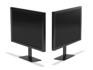 Two widescreen monitors one opposite the other 3d rendering