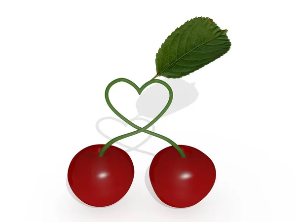 Two Cherries Rendering — Stock Photo, Image