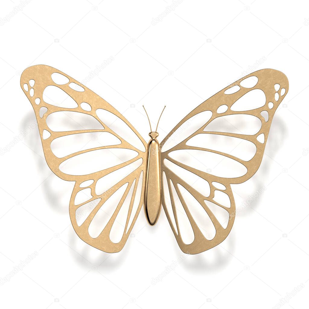 Metal butterfly 3d rendering