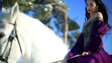 Kışın beyaz atlı güzel kadın