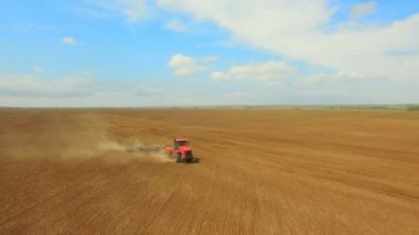 Havadan görünümü birleştirmek biçerdöver buğday günbatımında toplar. Tahıl alan hasat, sezon kırpma. 4 k. güzel doğal hava manzara.