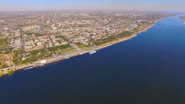 volgograd şehri Rusya 4 k hava manzara Volga Nehri köprüler
