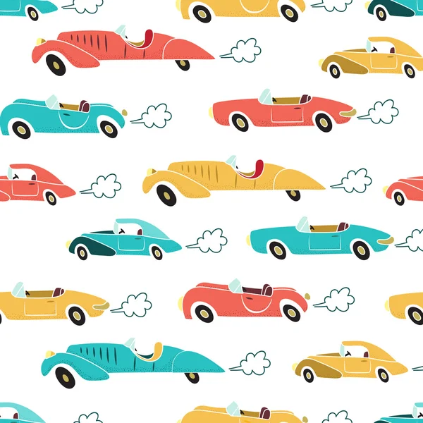 Patrón sin costura de coches retro — Vector de stock