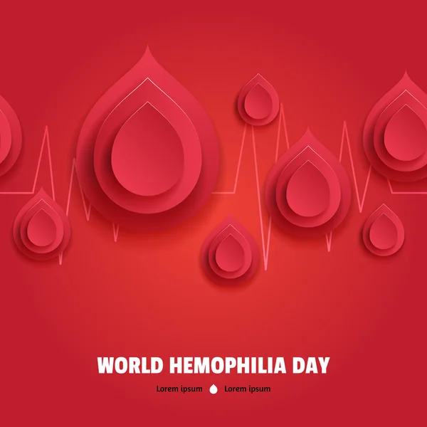 Journée mondiale de l'hémophilie. Papier gouttes de sang avec ligne de pouls — Image vectorielle
