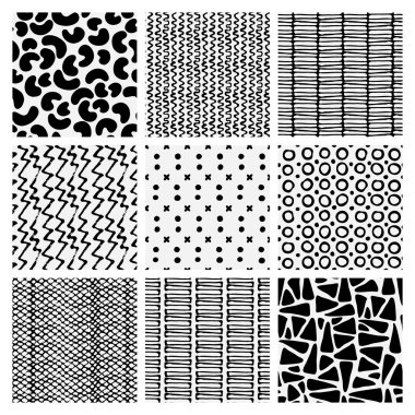 Soyut tek renkli seamless modeli küme. Elle çizilmiş tex moda