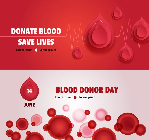 Conjunto de dos banderas de concepto del día mundial del donante de sangre — Vector de stock