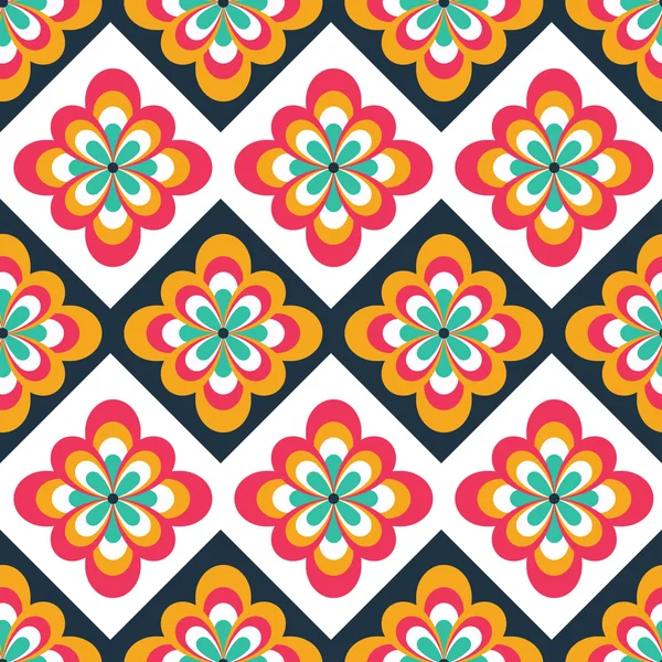 Seamless folk pattern with floral decorations. Ethnic print. Can be used for web, print and book design, home decor, fashion textile, wallpaper. — Stock Vector