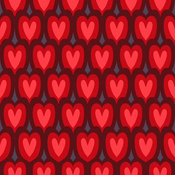 Japan style red and pink hearts seamless pattern on blue background — Stock Vector