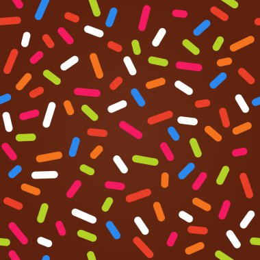Seamless background with chocolate donut glaze and many decorative bright sprinkles