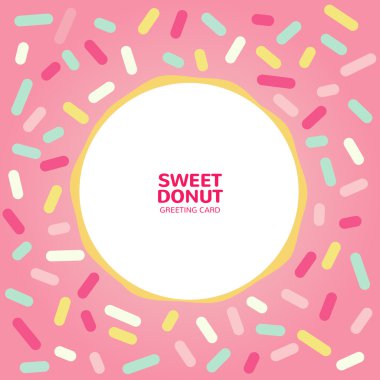 Sweet  donut frame with pink glaze and many decorative sprinkles.
