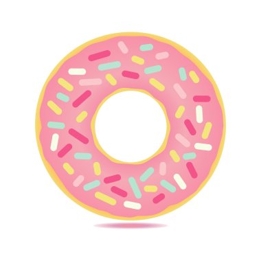 Sweet  donut card with pink glaze and many decorative sprinkles. clipart
