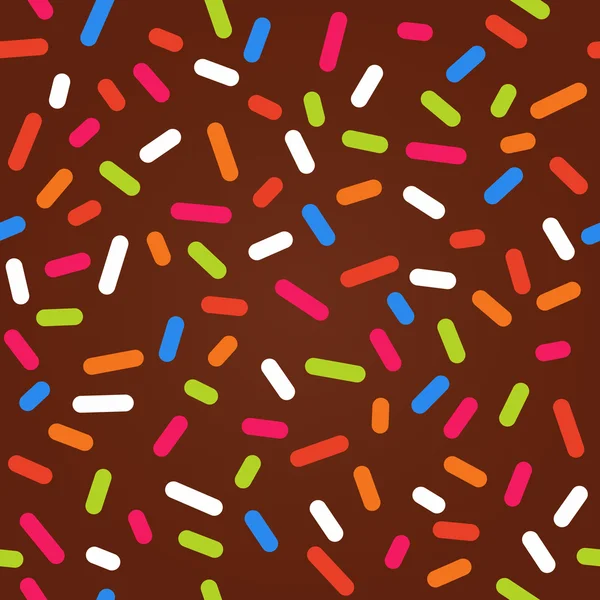 Fondo sin costuras con esmalte de donut de chocolate y muchos chispas brillantes decorativos — Vector de stock